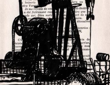 Forage, encre de chine sur page de livre, 2013