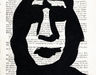 Portrait noir, acrylique sur page de livre, 1999
