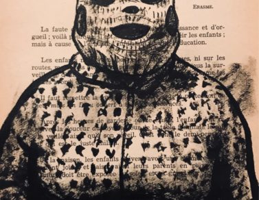 Creepachu, encre de chine sur page de livre, 2020