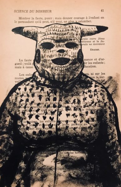 Creepachu, encre de chine sur page de livre, 2020