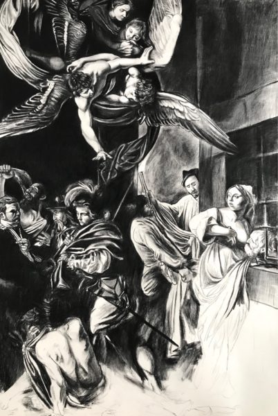 Miséricorde x7, fusain sur Arches, 160cmx107cm, 2020