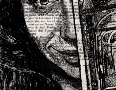 Sita, encre de chine sur page de livre, 2014