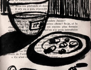 Traitement, encre de chine sur page de livre, 2012