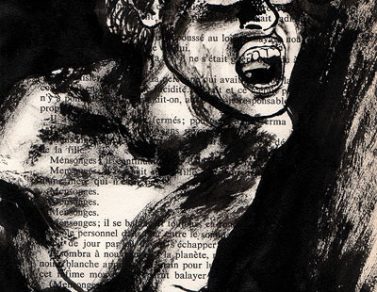 Psychose, encre de chine sur page de livre, 2013