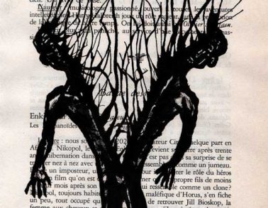 Ouverture d'esprit, encre de chine sur page de livre, 2012