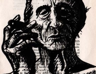 Marcel, encre de chine sur page de livre, 2012