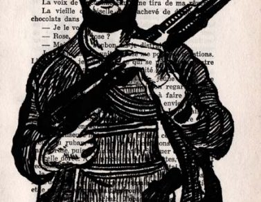 Mesrine, encre de chine sur page de livre, 2013