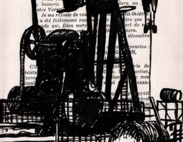 Forage, encre de chine sur page de livre, 2013