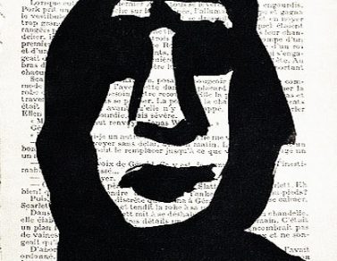 Portrait noir, acrylique sur page de livre, 1999