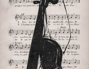 Violon cassé, encre de chine sur partition, 19x15cm, 2014