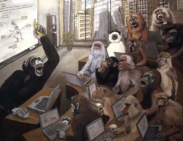 Singes à wall street, huile sur toile, 150x130cm, 2006