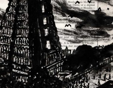 Maduraï, encre de chine sur page de livre, 2015