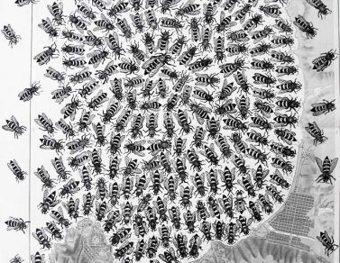Valparaiso aux abeilles, encre de chine sur carte maritime, 110x70cm, 2016