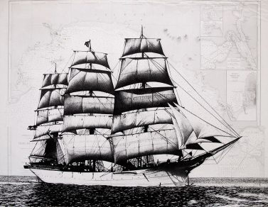 Le Duchesse Anne, encre de chine sur carte maritime, 70x110cm, 2017