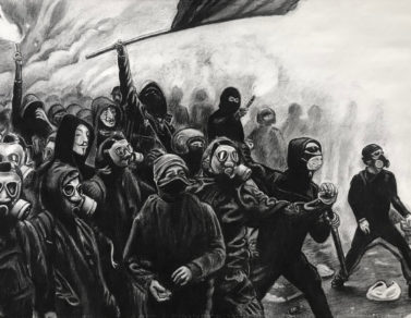 Black bloc, fusain sur Canson, 75x110cm, 2022