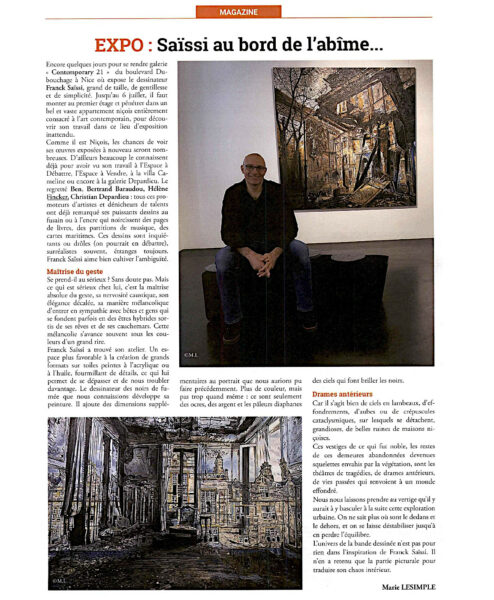 Article dans les petites affiches sur l'exposition à 21 contemporain de Franck Saïssi