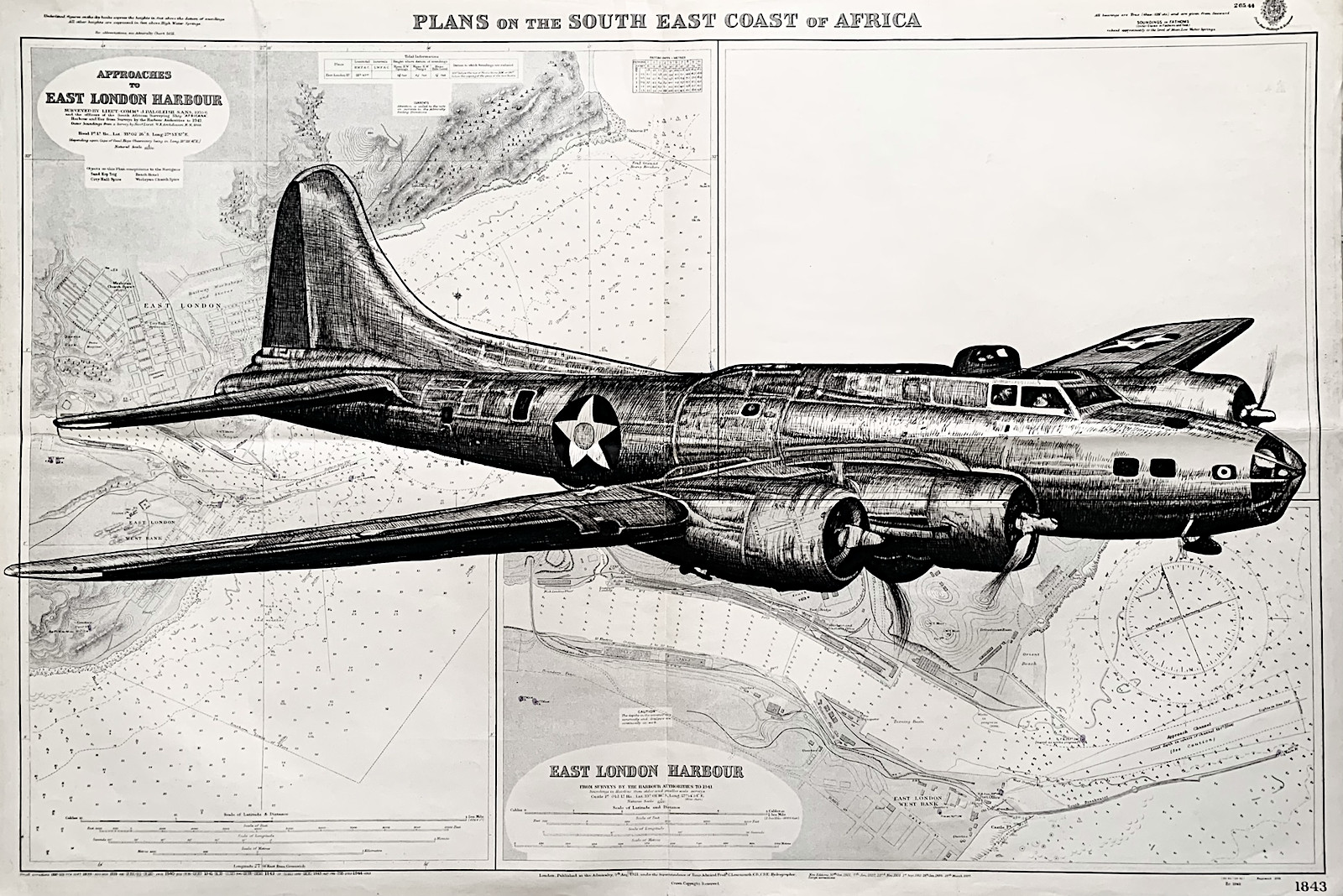 B17, encre de chine sur cartes marines