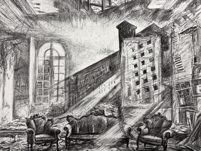 Décombres, graphite, crayon et fusain sur Arches