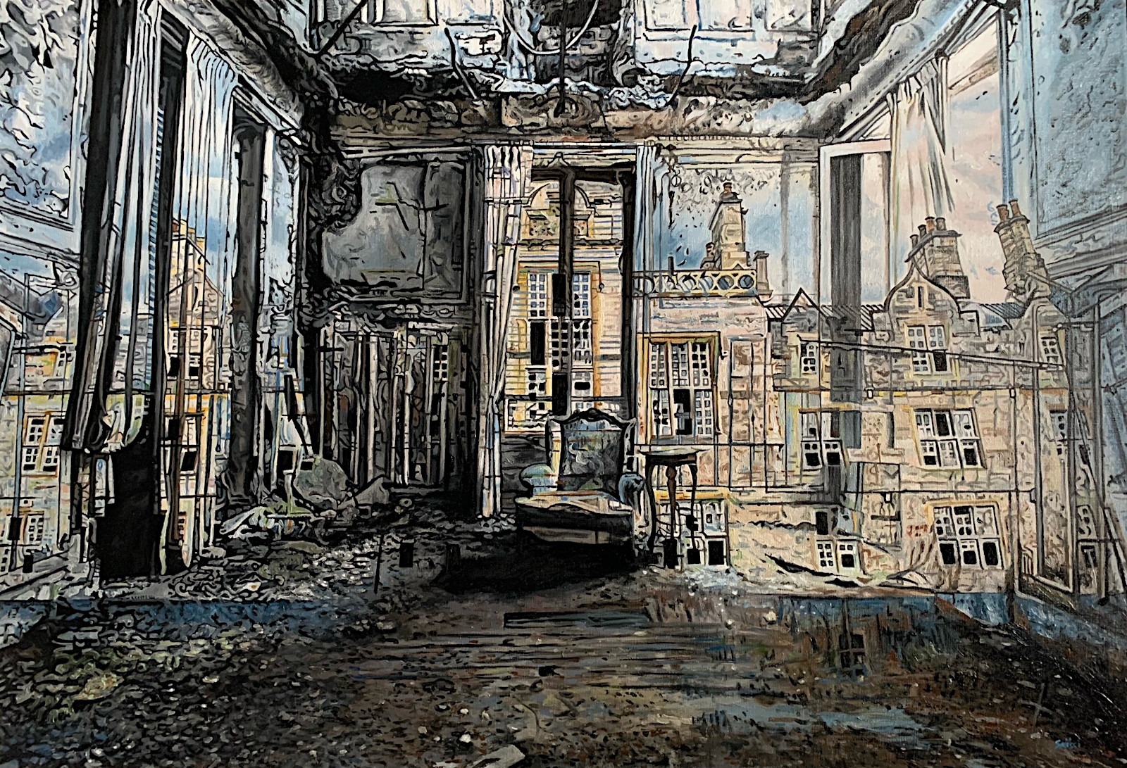 Déflagration, huile sur toile