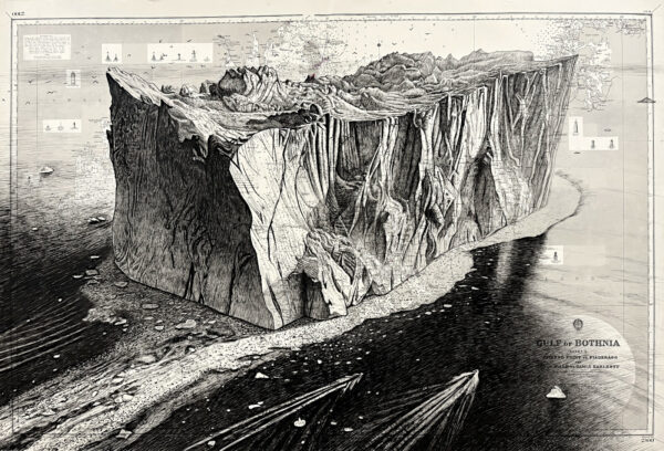 Iceberg, encre de chine sur carte marine