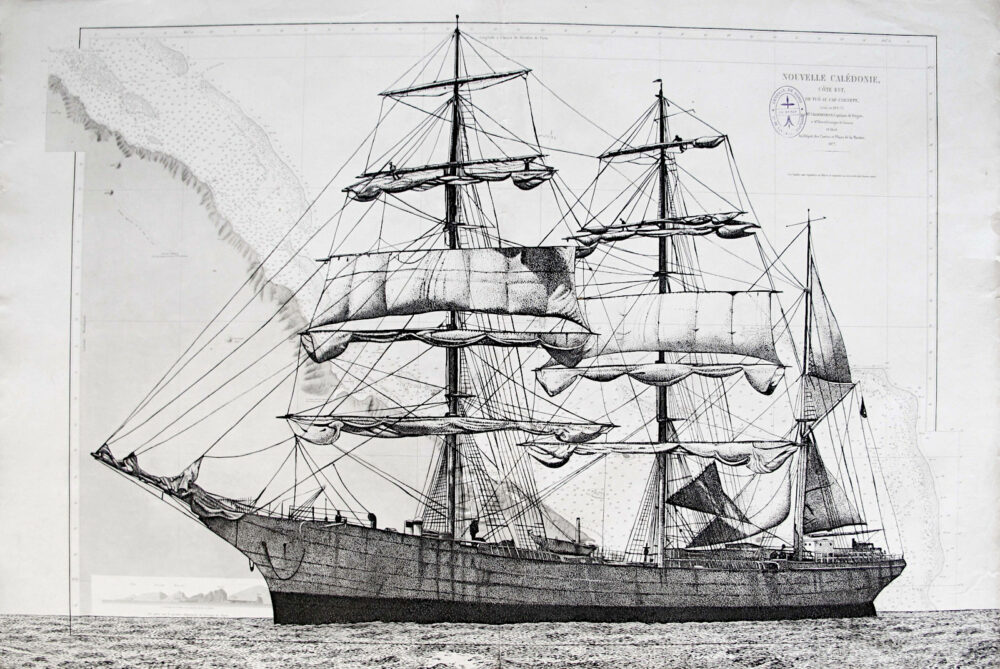 Le Général de Sonis, encre de chine sur carte marine
