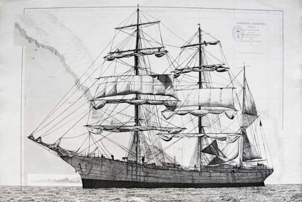 Le Général de Sonis, encre de chine sur carte marine