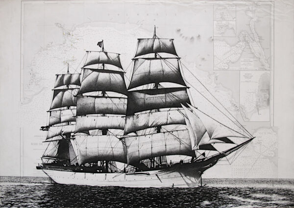 Le Duchesse Anne, encre de chine sur carte marine