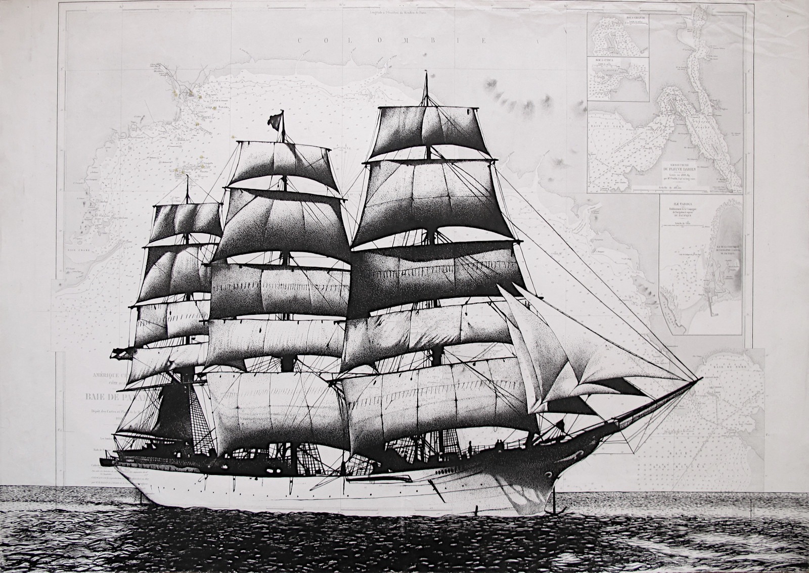 Le Duchesse Anne, encre de chine sur carte marine