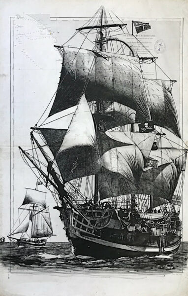 LEtoile du Roy, encre de chine sur cartes marines