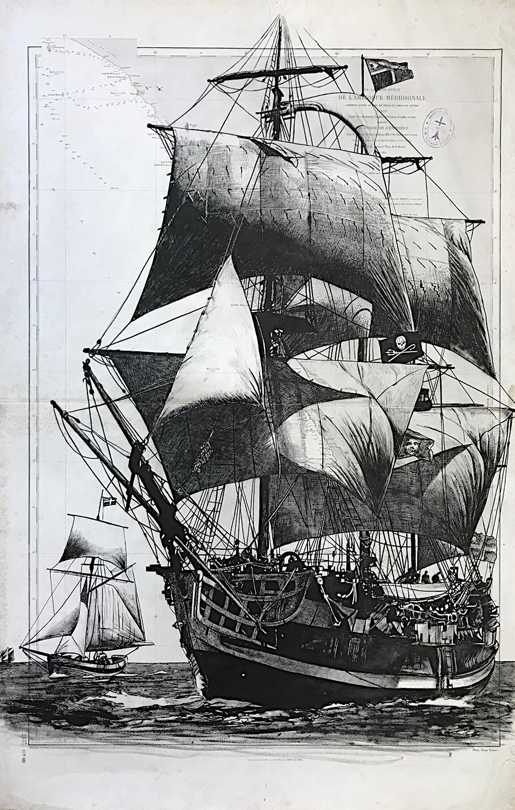 LEtoile du Roy, encre de chine sur cartes marines