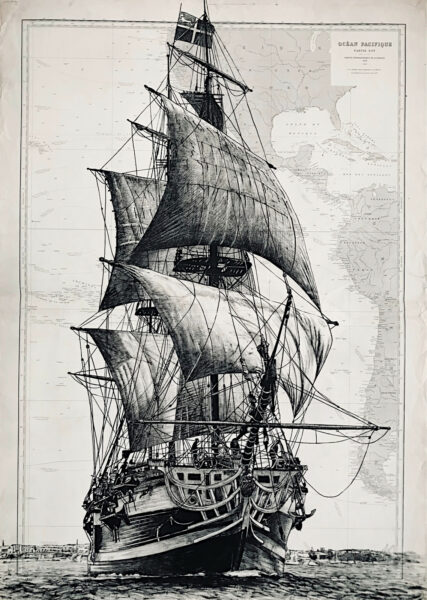 L'Etoile du Roy, encre de chine sur cartes marines