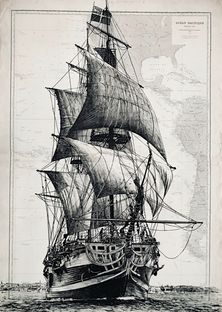 L'Etoile du Roy, encre de chine sur cartes marines
