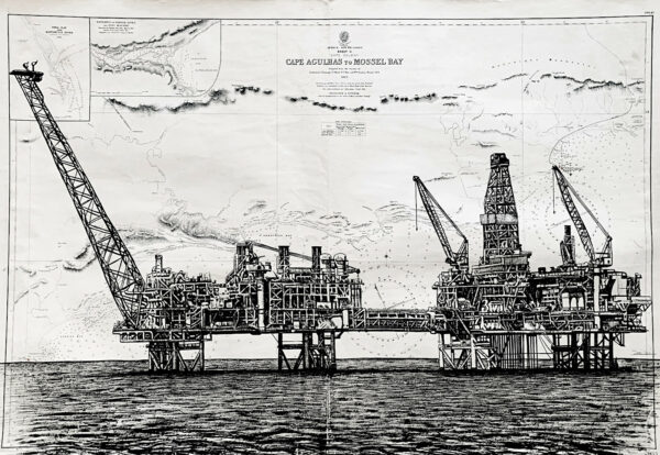 Plateforme offshore, encre de chine sur cartes marines