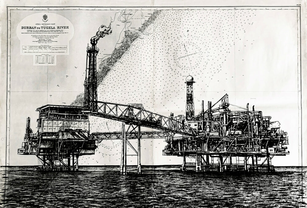 Offshore, encre de chine sur cartes marines