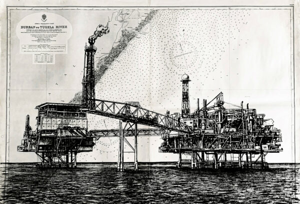 Offshore, encre de chine sur cartes marines