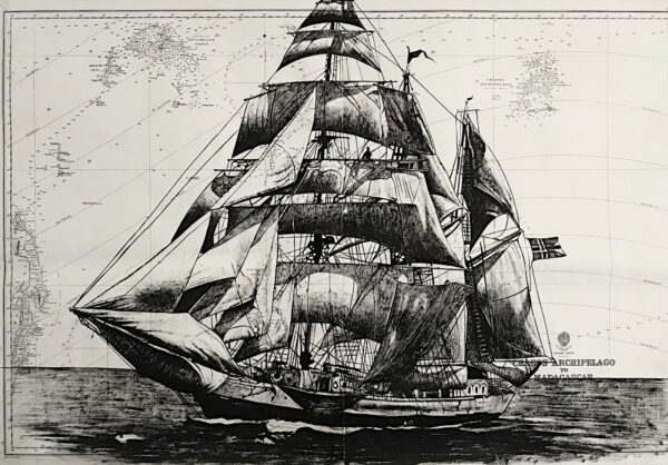 Regina Maris, encre de chine sur cartes marines