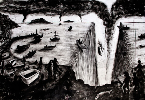 La traversée, encre de Chine sur carte marine