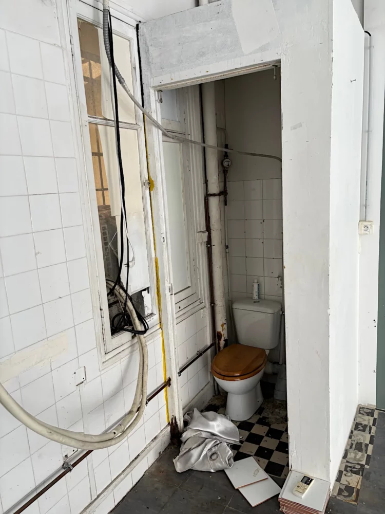 Toilettes de l'atelier avant nettoyage et travaux
