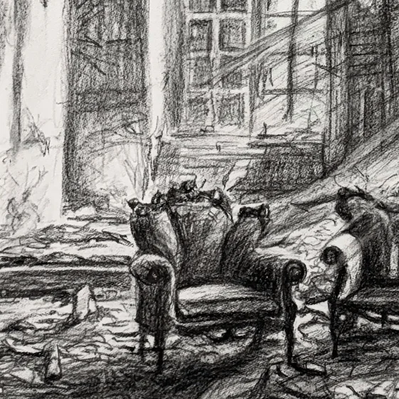 Détail du dessin Décombres, formulaire de newsletter du site de Franck Saïssi