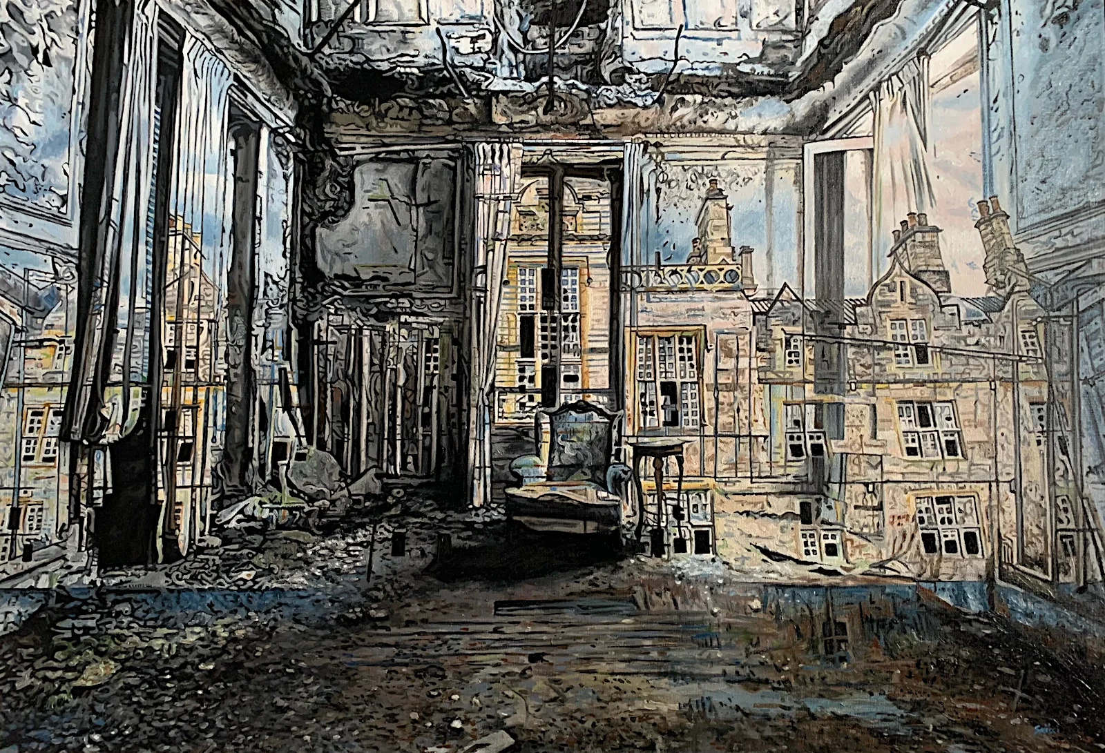 Déflagration - peinture contemporaine de Franck Saïssi, huile sur toile