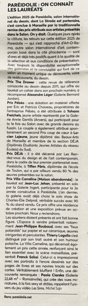 Article sur Paréidolie, le salon du dessin contemporain, dans La Strada