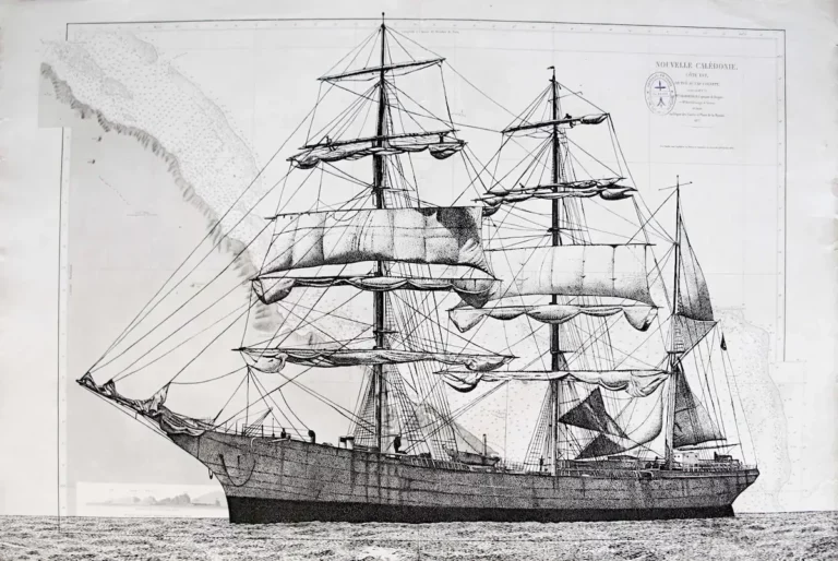 Le Général de Sonis - dessin contemporain de Franck Saïssi, encre de Chine sur carte marine