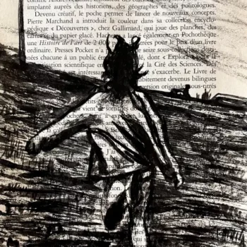 Liberté - dessin à l'encre de Chine sur page de livre par Franck Saïssi, série Fables d'ombres