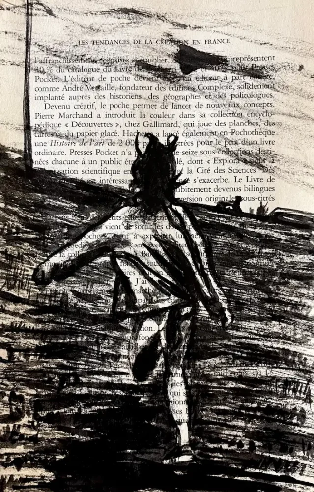 Liberté - dessin à l'encre de Chine sur page de livre par Franck Saïssi, série Fables d'ombres
