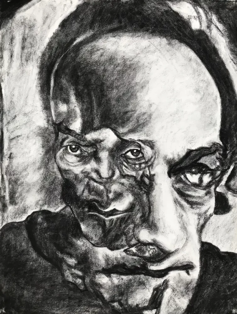 Portrait d'Antonin Artaud, folie et psychose, fusain sur Arches par Franck Saïssi