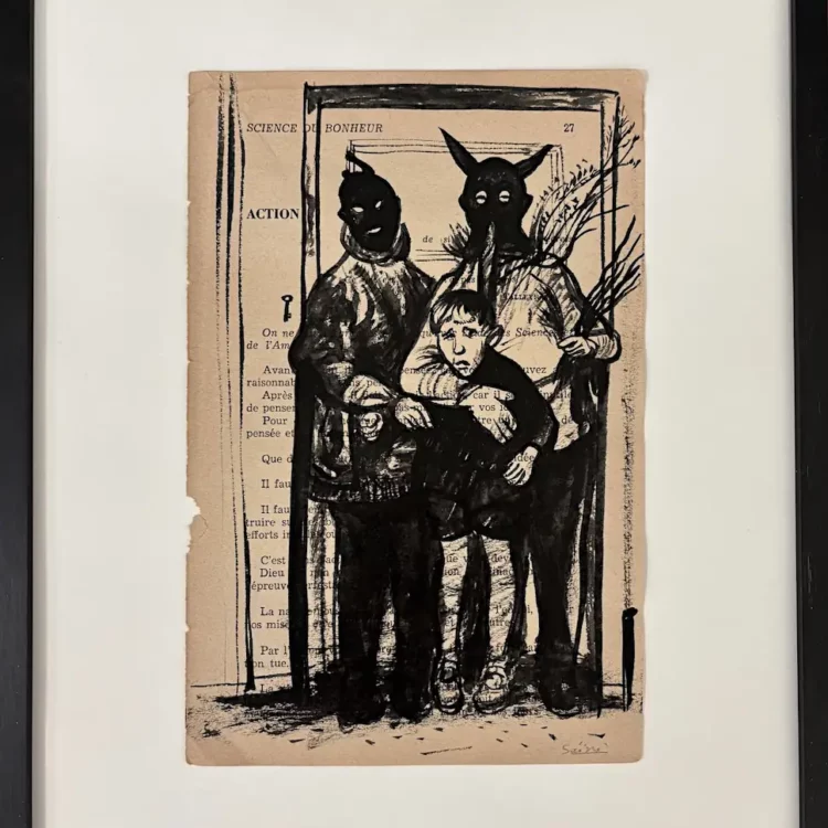 Enfance, cadre, encre de Chine sur page de livre, store de Franck Saïssi