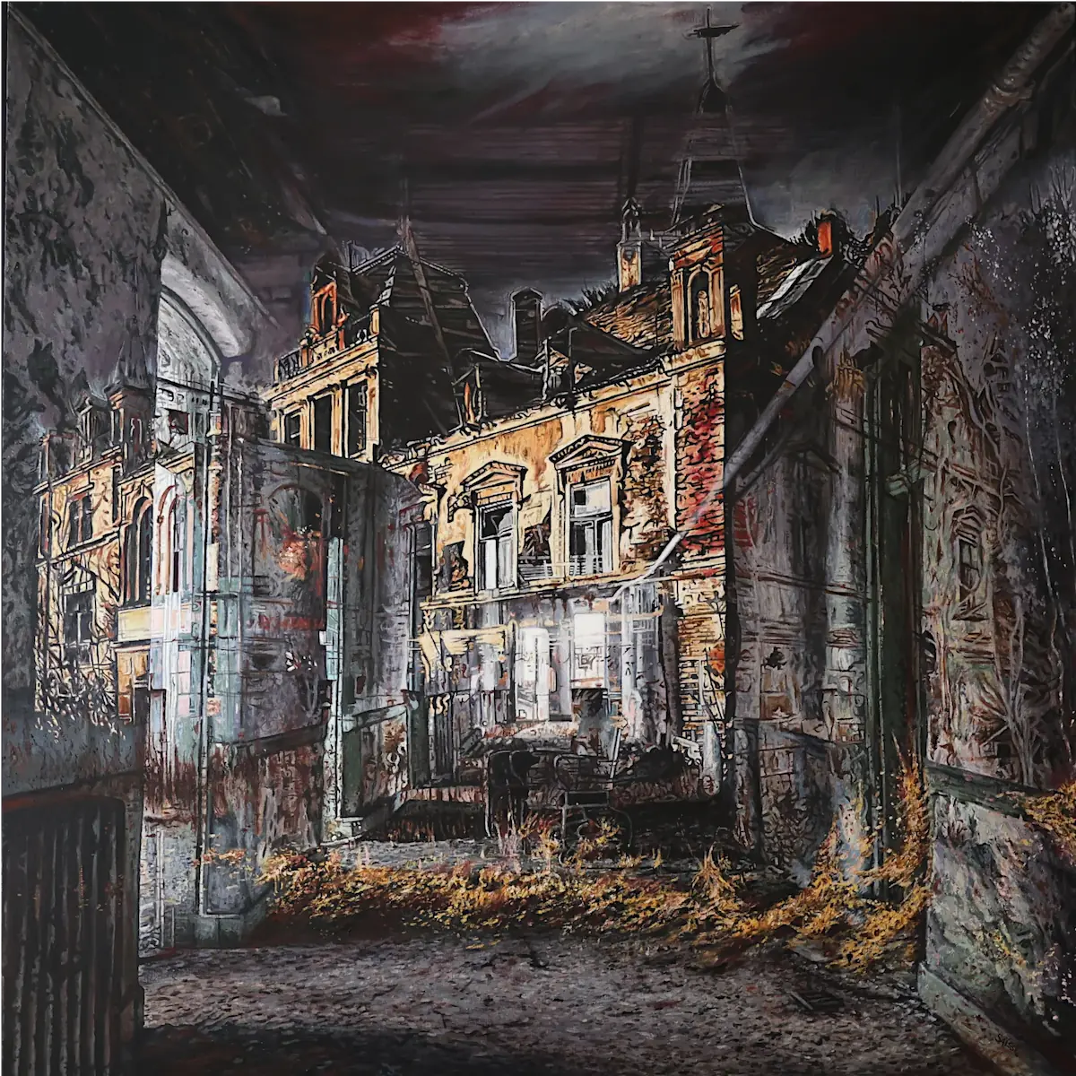Nóstos, peinture à l'huile sur toile, 200×200 cm, par Franck Saïssi