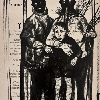 L'enfance - dessin à l'encre de Chine sur page de livre par Franck Saïssi