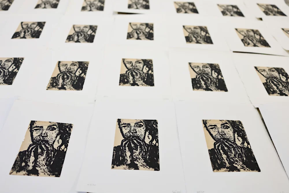 Xylogravure, Sita, gravures sur bois sur page de livres anciennes, contrecollées sur papier Arches, par Franck Saïssi