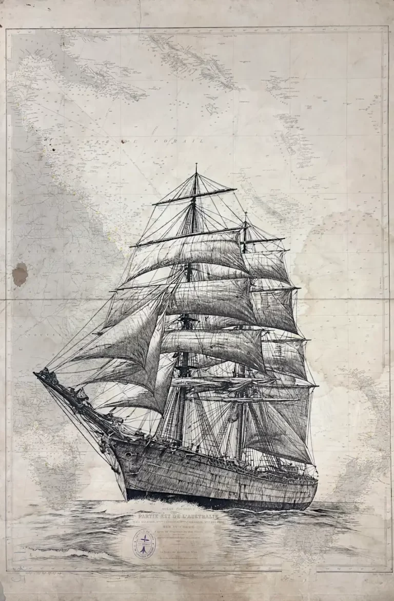 Le De Sonis, encre de Chine sur carte marine, Franck Saïssi